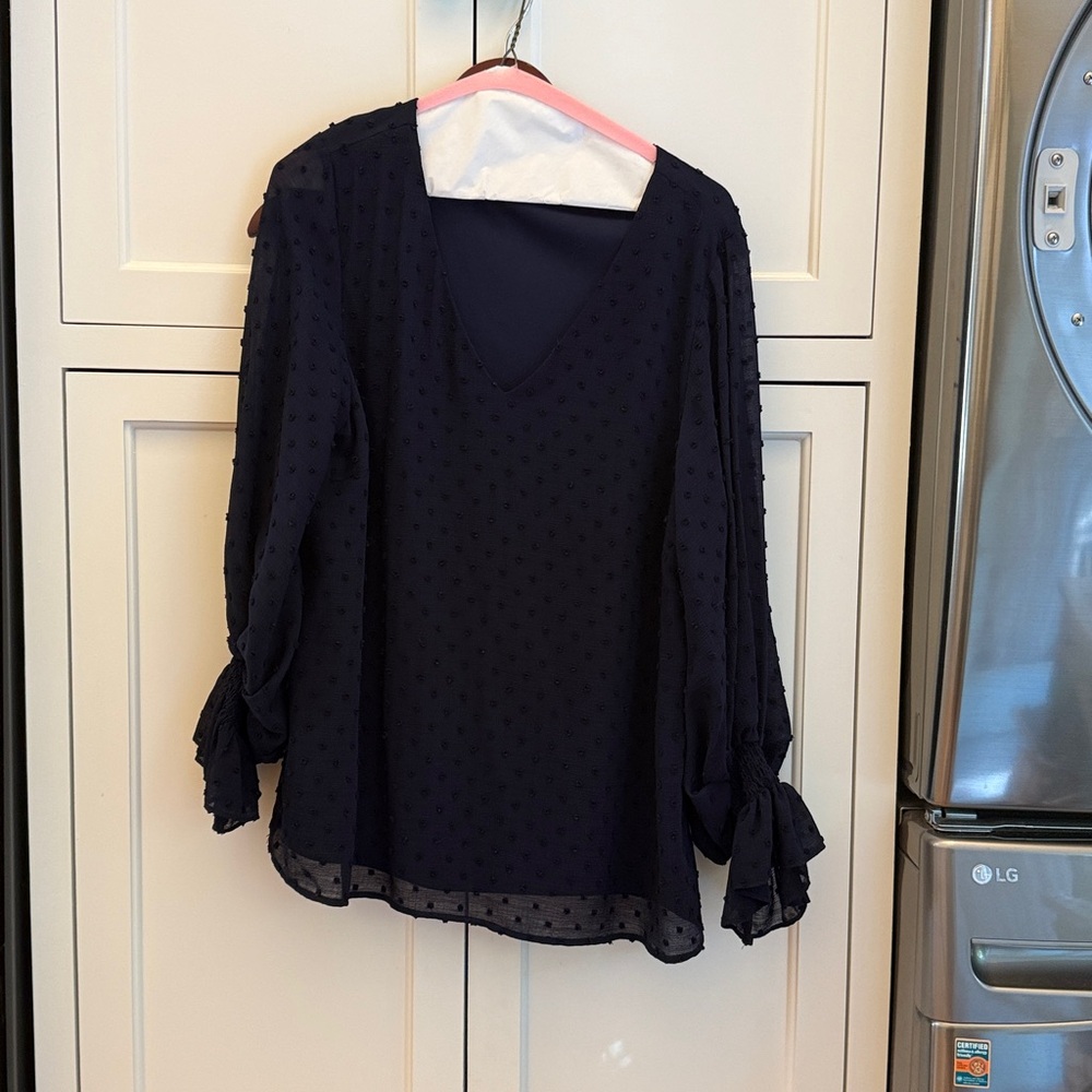 Vince Camuto Navy Textured Blouse